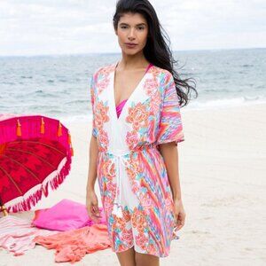 Coco Reef Beach Cover Up Dress Size S Kimono Caftan Crochet Tropical Resortwear